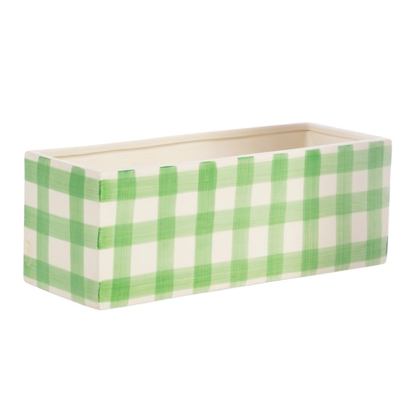 Gingham Trough Planter Green