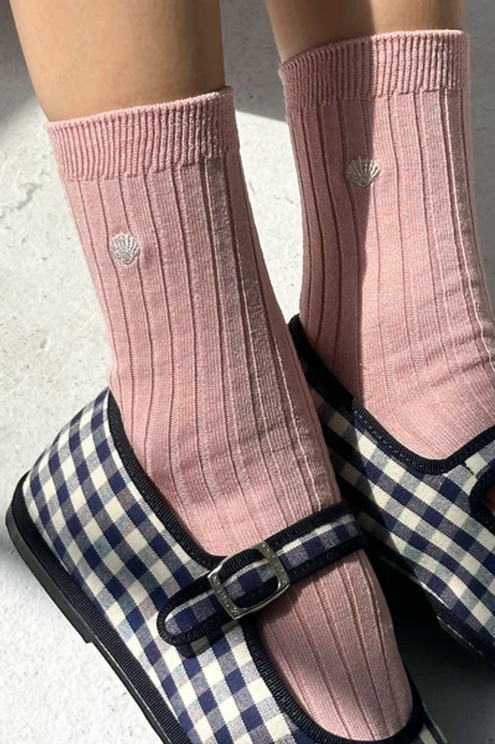 Le Bon Shoppe Embroidered Her Pink Soda Silver Seashell Socks
