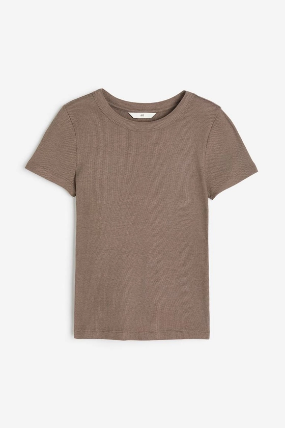 Ribbed modal-blend T-shirt - Dark beige marl - Ladies | H&M GB
