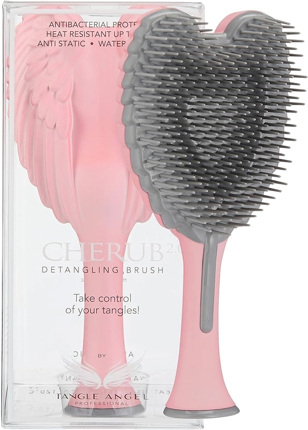 Kids Hairbrush Detangler - Anti Static Soft Detangler Hair Brush for Girls, Kids - Detangle Hair Brush for Wet, Dry, Curly, Thick, Straight, or Wavy Hair - Tangle Angel Cherub - Soft Electric Pink