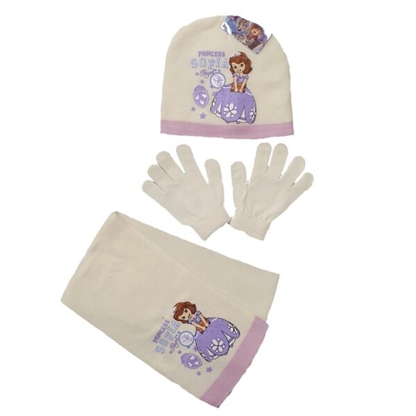 Sofia Hat Gloves & Scarf Girls Disney Sofia The First Winter 3 Piece Hat Set Age 3-8 Years - Online Character Shop