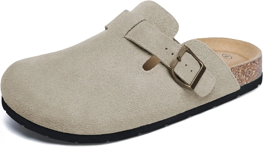 Women's Suede Clogs Adjustable Buckle Slip on Footbed Home Clog Slippers