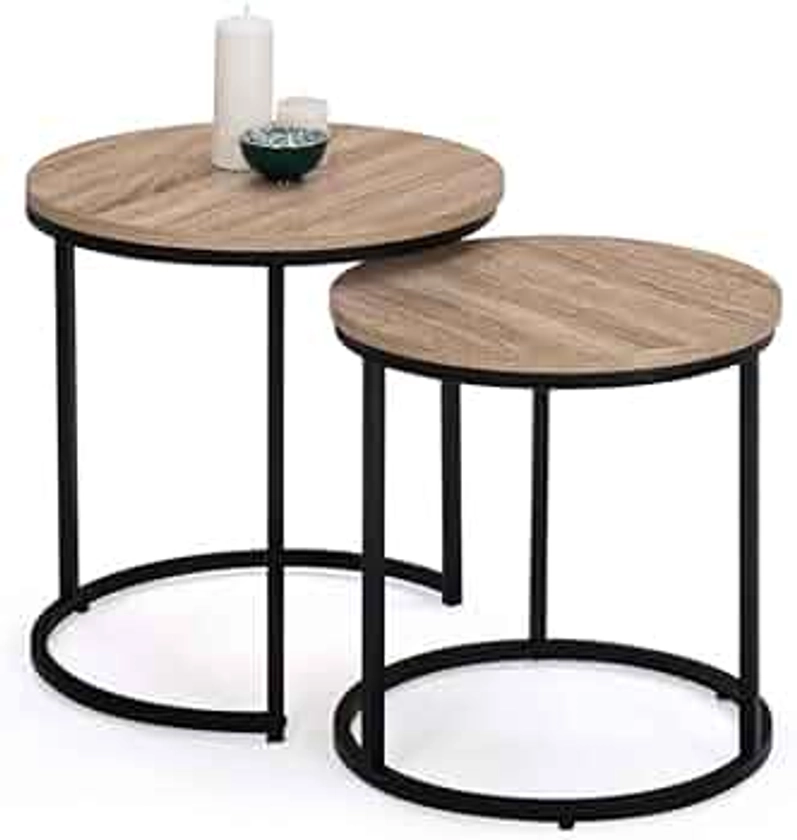 IDMarket - Lot de 2 Tables Basses gigognes Detroit Rondes 40/45 Design Industriel