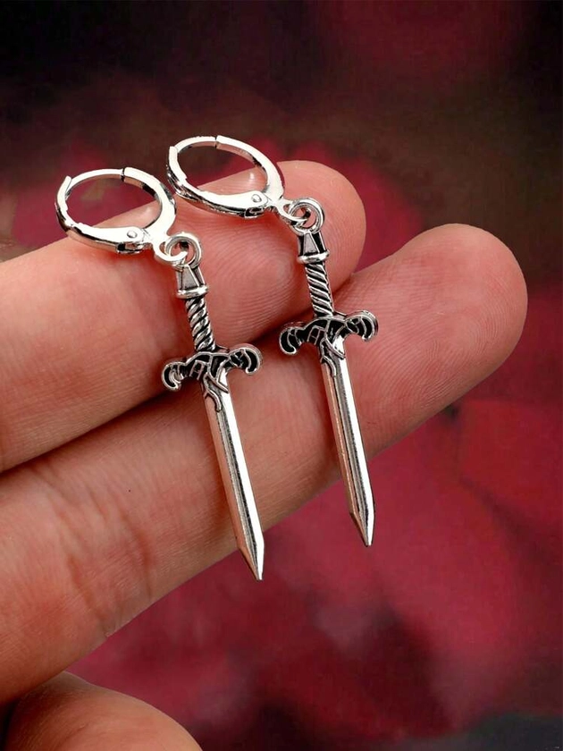 Creative New Minimalist Gothic Vintage Sword Shape Drop Earrings, Unisex Jewelry Accessories, Trendy Y2K Style Earrings | SHEIN UK