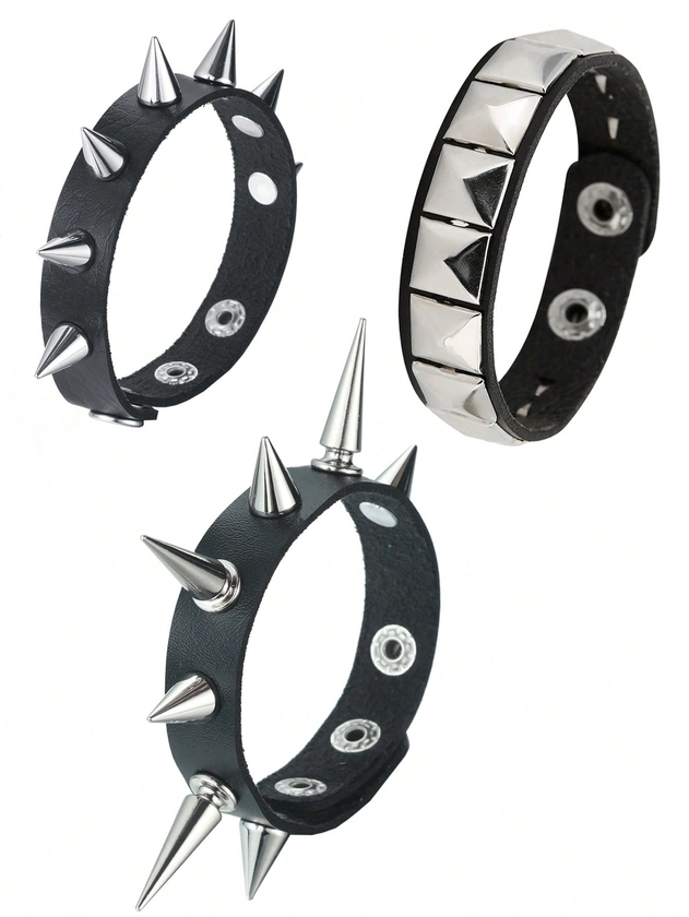 3pcs/Set Spiked Bracelets For Men Punk Rock Studded Bracelet Goth Emo Wrist Jewelry