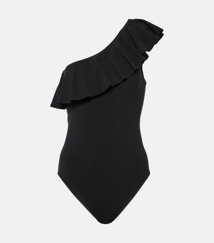 Sicilya ruffled one-shoulder swimsuit in black - Isabel Marant | Mytheresa