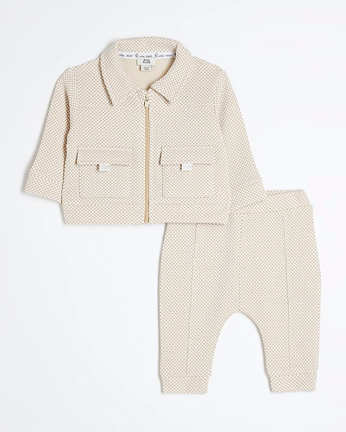 Baby Boys Beige Jacquard Jacket Set | River Island