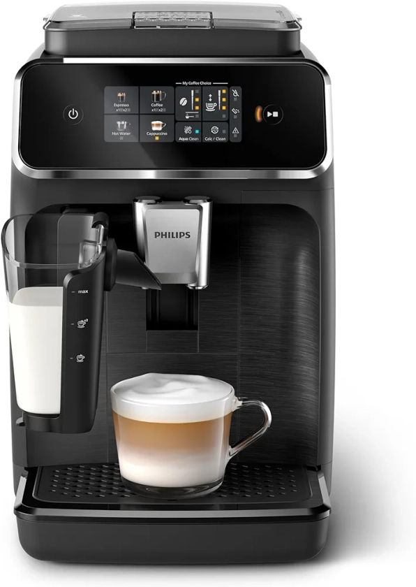 Philips Machine à Expresso Entièrement Automatique Séries 2300-4 Boissons, Écran tactile couleur moderne, LatteGo, SilentBrew, Broyeur 100% Céramique, Filtre AquaClean. Noir mat (EP2330/10)