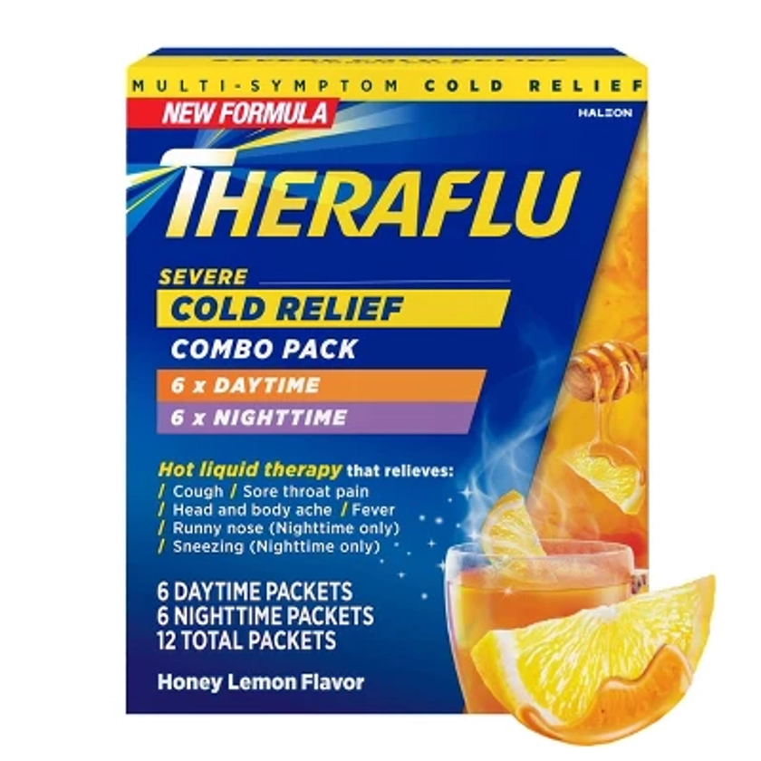 Theraflu Acetaminophen Multi-Symptom Severe Cold Day/Night Powder - Honey Lemon - 12ct