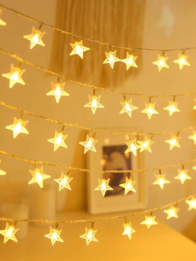 1pc 4.9/9.8/14.7/19.6Ft Plastic Star Decoration String Light, Battery Powered Courtyard, Trees, Bedroom Decorative Star Light String,Suitable For Wedding Birthday Party Hanging Window Decor, Garden Yard Decor, Holiday Accessory