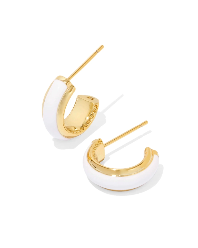 Ainsley Gold Huggie Earrings in White Enamel