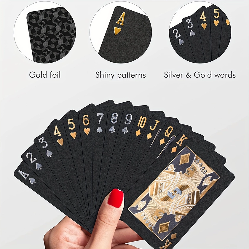 Lage Black Gold Luxury Deck Of Waterproof Poker Playing Cards, Durable, Easy To Shuffle, Flexible, Washable, For Pool And Beach Party, Holiday, Games