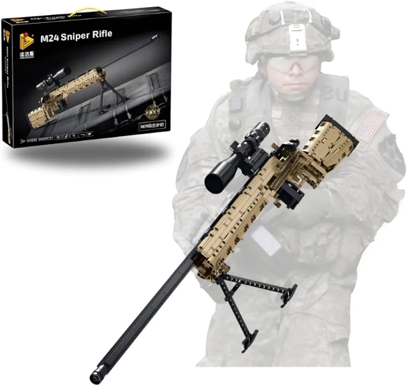 Model Gun Building Blocks Set, M24 Sniper Rifle DIY Kit with Shooting Function, 1086 Pcs Military Weapon Building Bricks, 1:1 Scale, Compatible with Lego (M24 Sniper Rifle)
