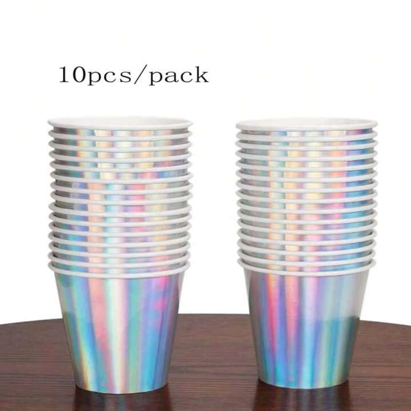 10pcs Disposable Laser Paper Cup Wedding Cake Plate Birthday Party Supplies Picnic Tableware Paper Cup