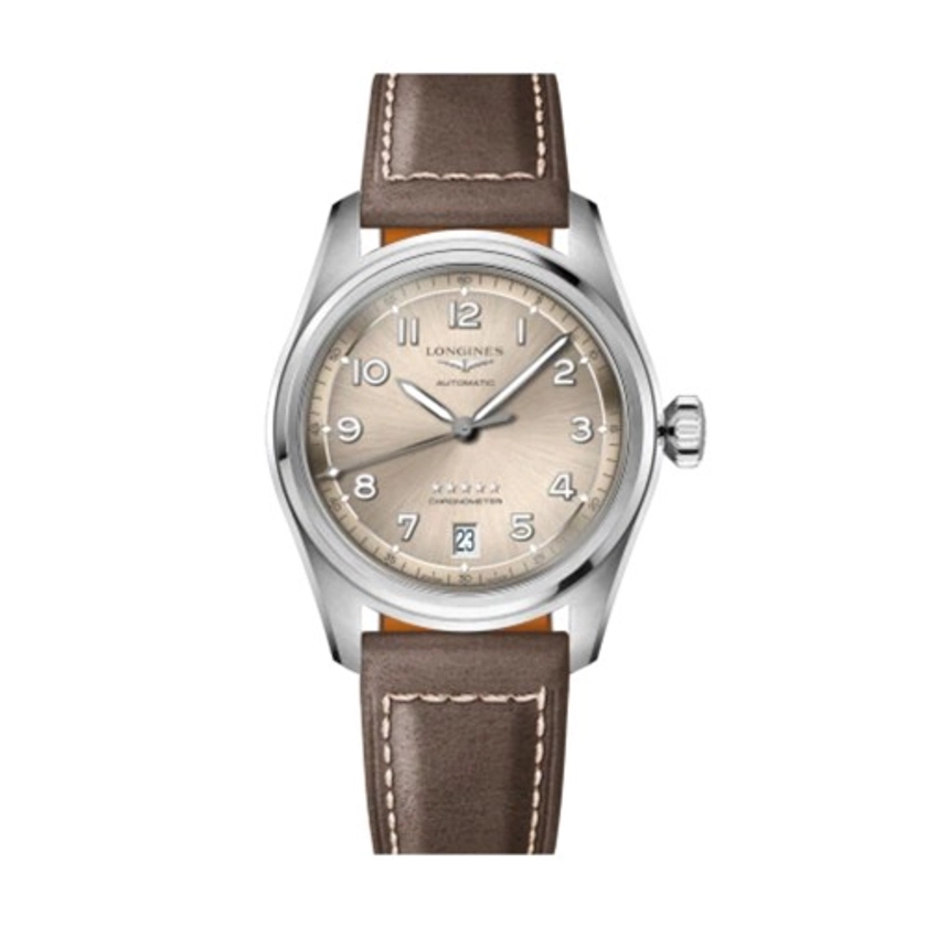 Longines Spirit Mens Watch L34104632 Champagne Arabic Dial Brown Leather Strap