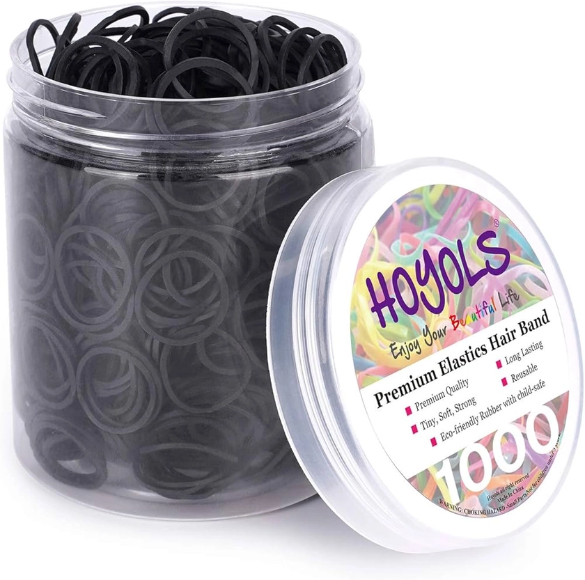 HOYOLS 1/2 Inch Small Black Rubber Bands for Hair Ties Elastics Mini Toddler Braids Ponytail Holders for Baby Girls Infants Kids Thick Hair Black Rubberbands No Damage 1000pcs (S) Latex-Free