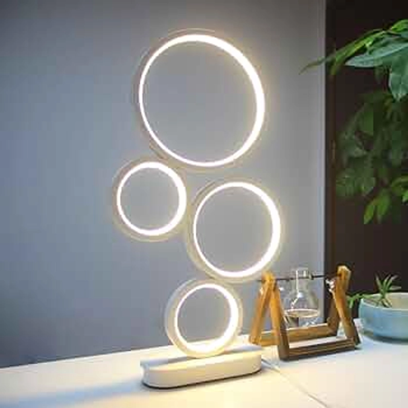 BESKETIE LED Table Lamp, Modern Bedside Lamps for Nightstand, 18W Dimmable LED Desk Lamp, 3 Color Nightstand Lamp Desk Light Reading Lamp for Living Room, Bedroom, Office, Study and Work - White
