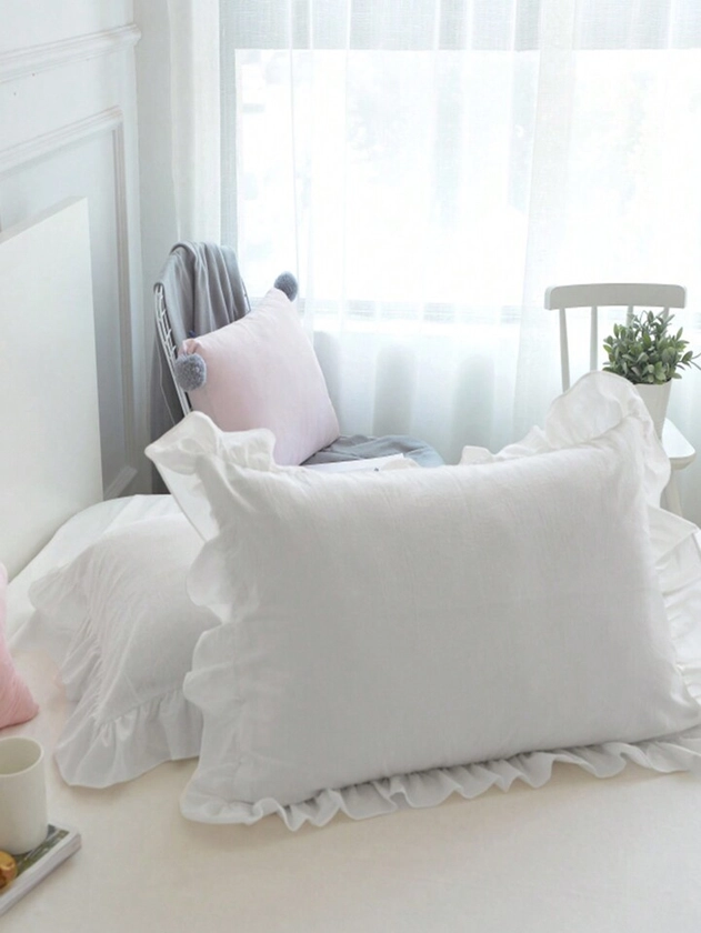 1pc Cute Ruffle Edge Pillowcase For Bedding