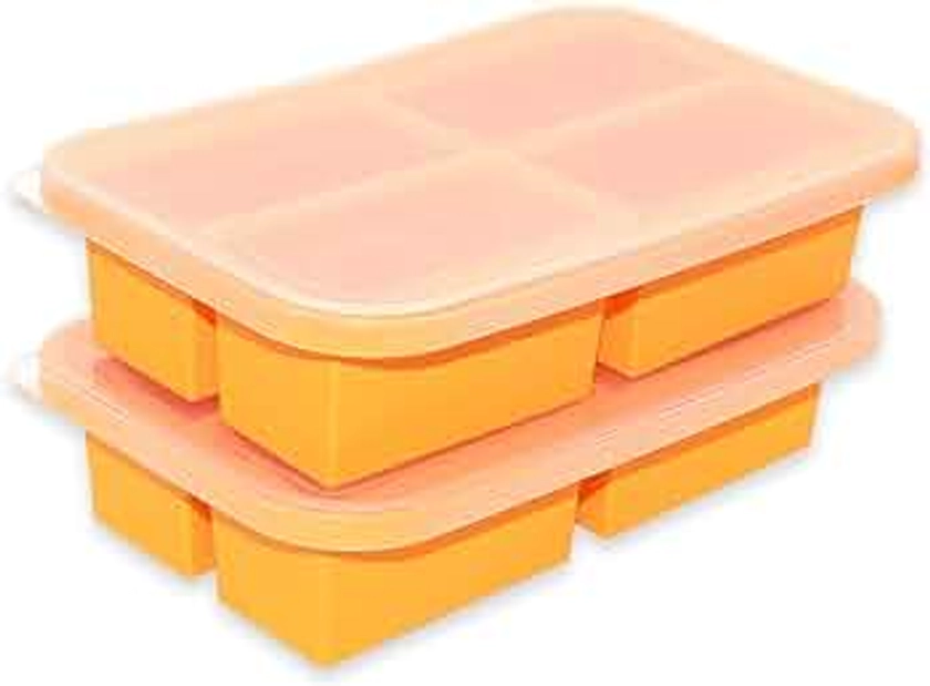 Bangp 1-Cup Silicone Freezer Trays with Lid,2 Pack,Easy-Release Silicone Freezer Containers,Soup Freezer Molds,Freeze and Store Soup,Broth,Sauce,Leftovers - Makes 8 Perfect 1 Cup Portions