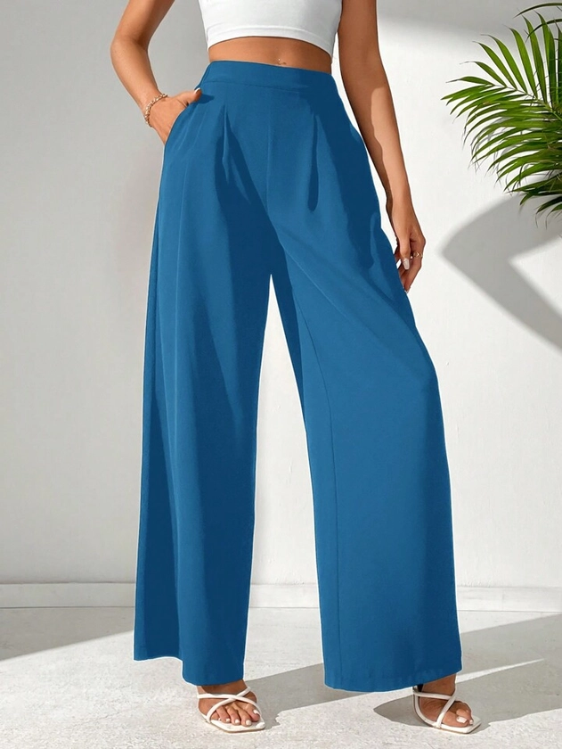 SHEIN Tall Solid Color Casual Straight Leg Pants With Pockets