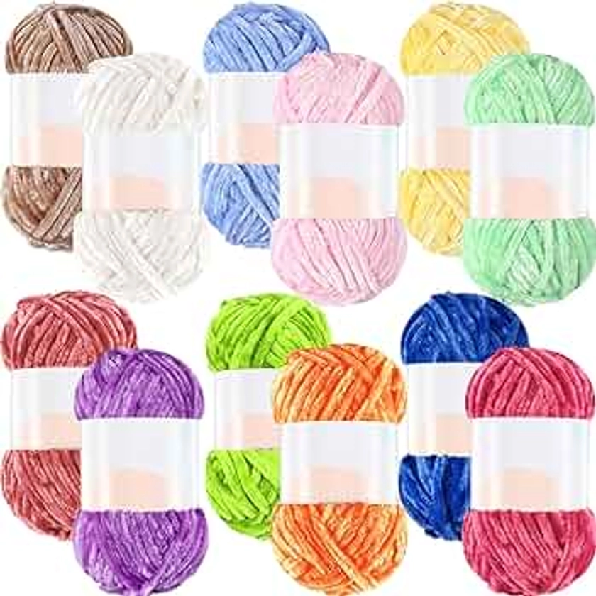 Xinnun 12 Skeins 1116 Yards Chenille Yarn 6mm Soft Thick Plush Yarn Fluffy Velvet Yarn for Crocheting Knitting DIY Craft Making Blankets, Clothes, 3.5 Oz/Skein (Fresh Color)