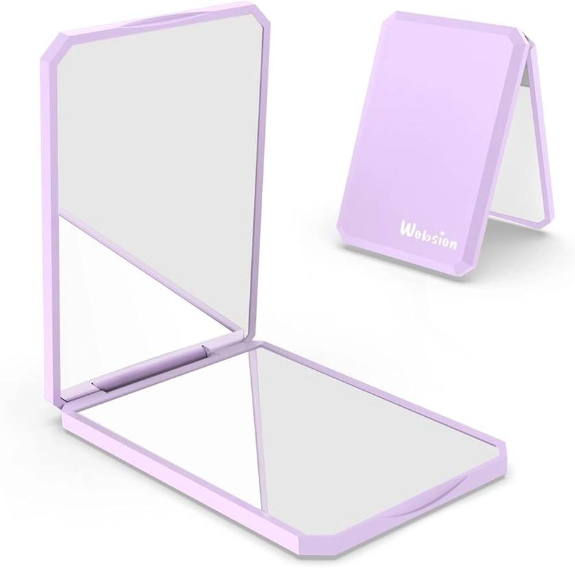 wobsion Small Compact Mirror,1x/2x Travel Magnifying Mirror,2-Sided Handheld Portable Folding Mirror,Mini Makeup Mirror for Purse,Pocket,Gifts,Square(Purple)