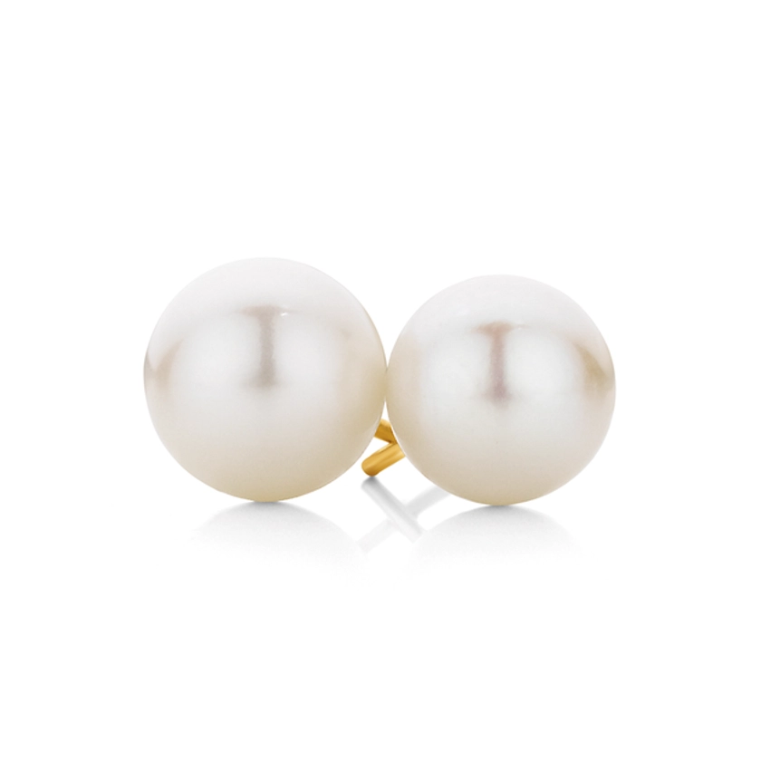 9ct Gold Cultured Freshwater Pearl Stud Earrings in White | Angus & Coote