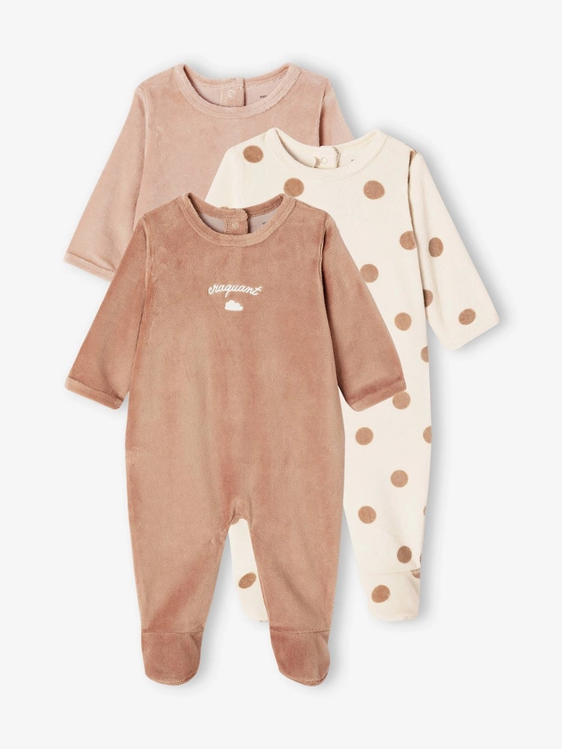 Lot de 3 dors-bien en velours bébé BASICS lot cappuccino - Vertbaudet