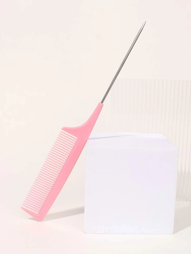 1Pc Rat Tail Comb. Pointed Tail Comb. Rat Tail Comb Parting Comb. Metal Long Steel Pin Rat Tail Teasing Comb Professional Hair Styling Comb, Teasing Comb. Hair Brush/ Hair Comb.(Pink)