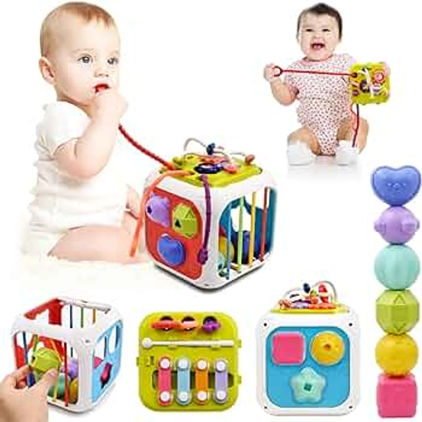 AiTuiTui Montessori Toys for 1 2 Year Old Boys Girls, 7 in 1 Baby Sensory Toys for 12 18 Months 1st Birthday Gifts Educational Learning Shape Sorter Activity Stacking Travel Toys for Autism Toddlers