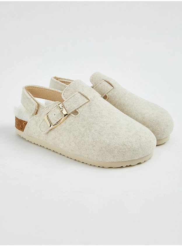 Oatmeal Faux Fur Lined Clog Slippers