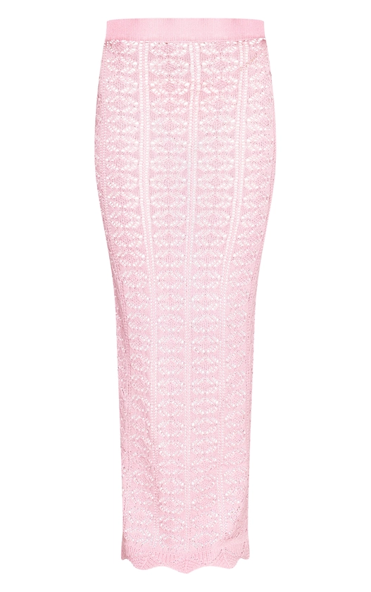 Baby Pink Contrast Crochet Knit Maxi Skirt