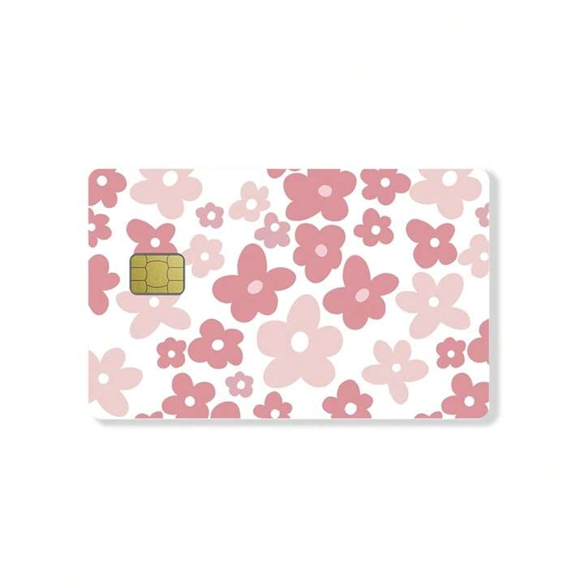 Cute Pink Flower Credit Card Stickers For Transportation, Key, Debit, Credit, Card Cover No Bubble, Slim, Waterproof, Anti-Wrinkling Removable Vinyl Bank Skin