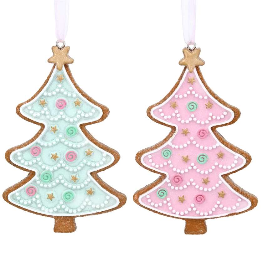 Gisela Graham - Pastel Resin Gingerbread Christmas Tree Decoration / Bauble