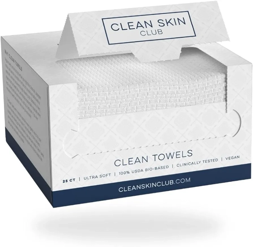 Clean Skin Club Clean Towels, 100% USDA Biobased Dermatologist Approved Face Towel, Disposable Clinically Tested Face Towelette, Facial Washcloth, Ultra Soft Makeup Remover Dry Wipes, 1 pack, 25 ct