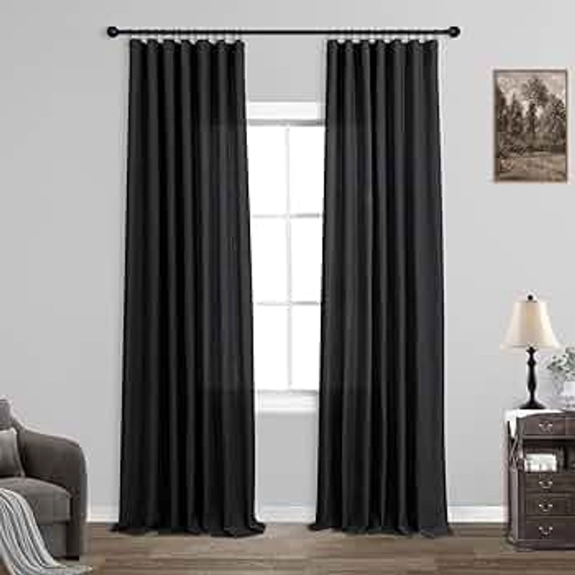 KOUFALL Black Curtains 84 Inches Long for Bedroom,Sheer Linen Gothic Halloween Boho Window Farmhouse Living Room Curtains Drapes 84 Inch Length 2 Panels Set