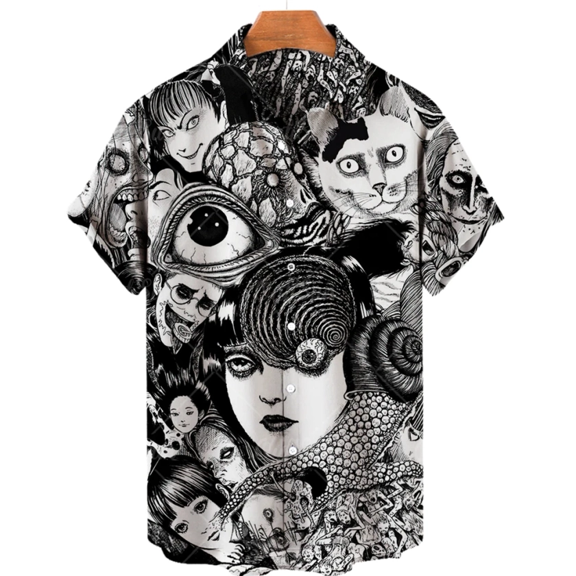 Camisas con patrón de Anime japonés para hombre, camisa con estampado 3D de terror, ropa hawaiana con diseño personalizado, Top de verano, novedad de 2023 - AliExpress