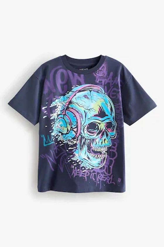 Buy Navy Blue Graffiti Skull Relaxed Fit Short Sleeve Graphic T-Shirt (3-16yrs) from the Next UK online shop