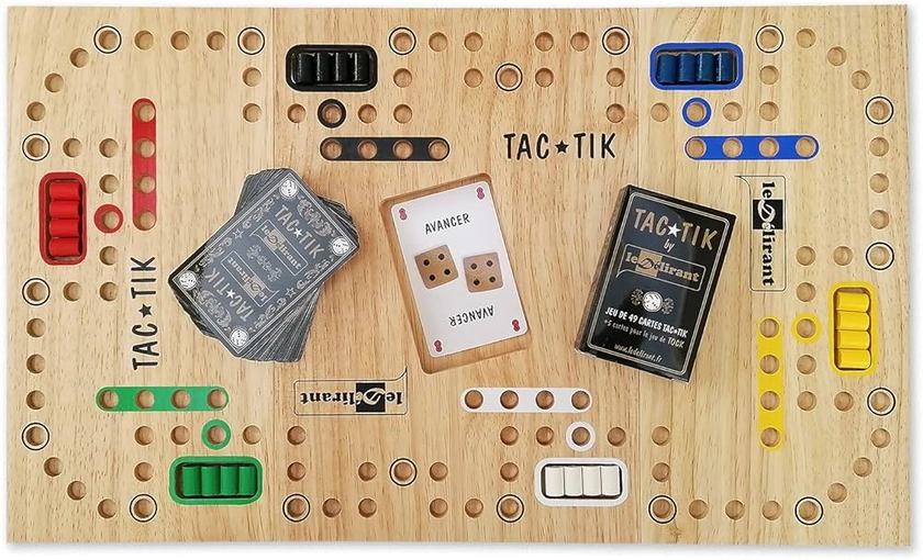 LEDELIRANT Jeu de société Familial de TAC-TIK de 2 à 6 Joueurs, 7 Ans et +, Plateau modulable magnétique, Fabrication Artisanale, Bois d'Hévéa Massif, écoresponsable, Normes CE, Marque française