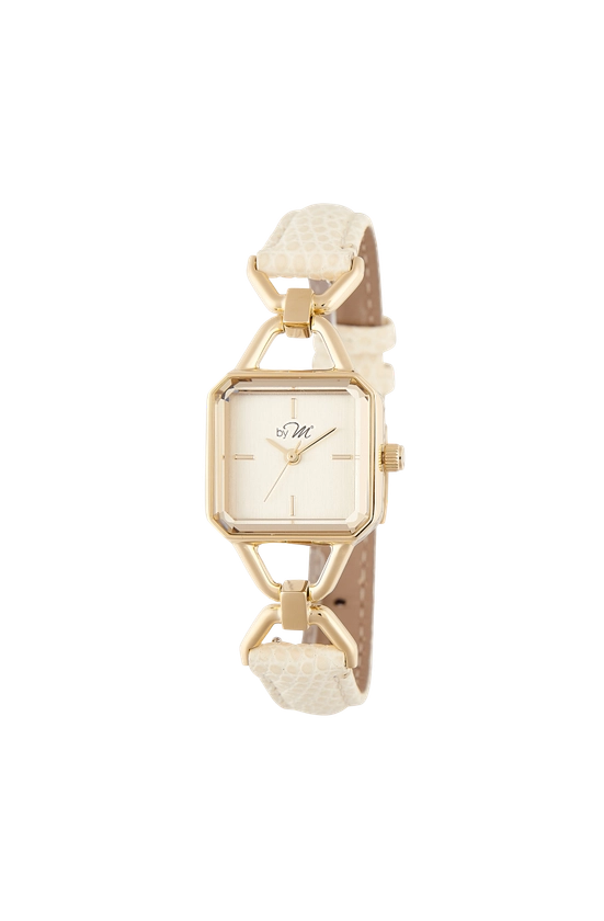 Vintage Style Watch - Gold with Gold Dial and Beige Leather Strap