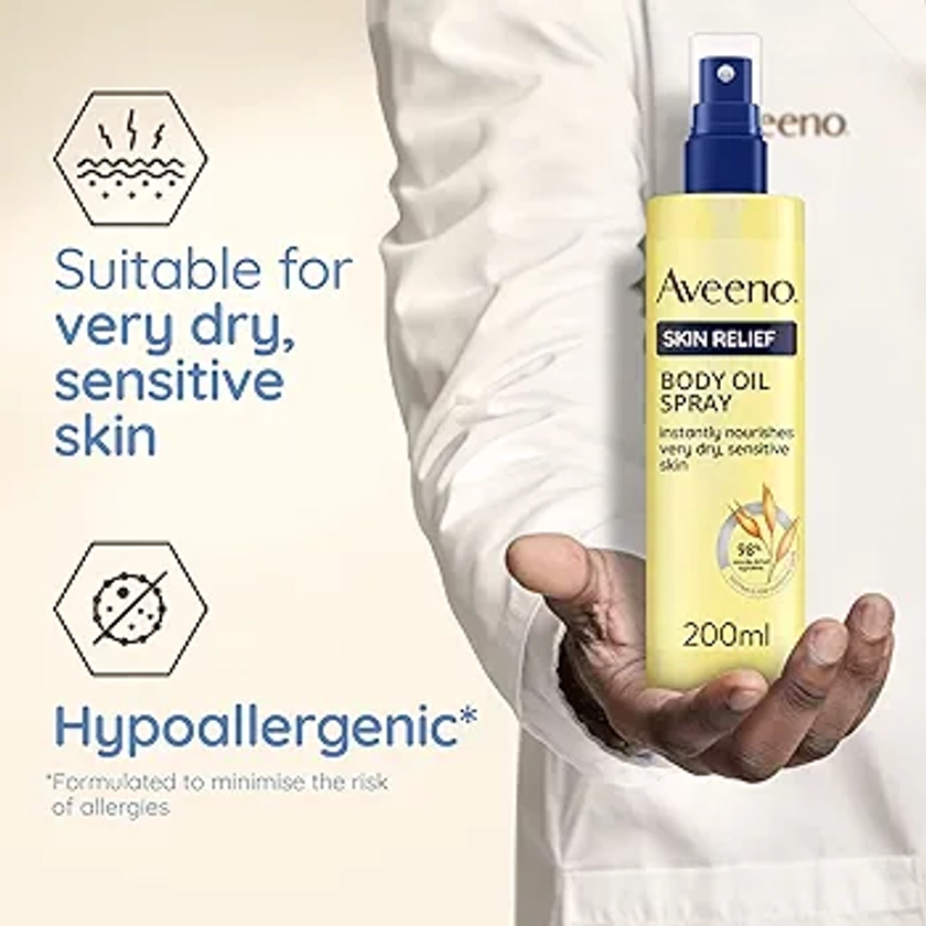 Aveeno Skin Relief Body Oil Spray, With Oat Oil & Jojoba Oil, Suitable For Sensitive Skin, Instantly Nourishes Very Dry, Sensitive Skin, Suitable for a Massage, 200ml