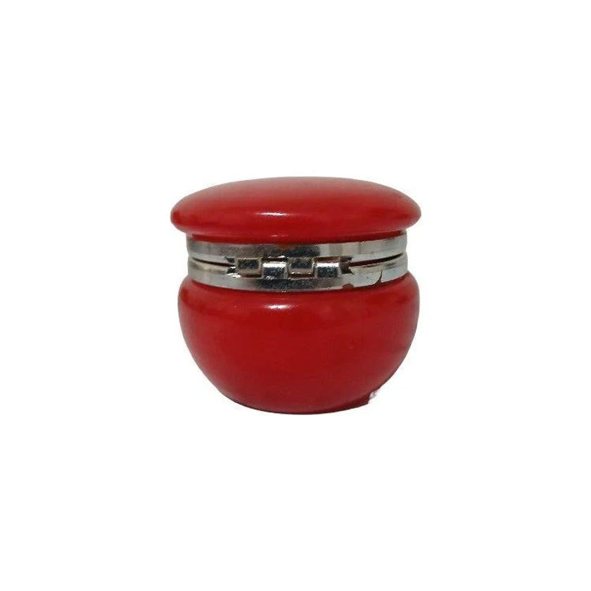 Red Round Jewellry box, Vintage Genuine Alabaster Hand Carved Trinket 