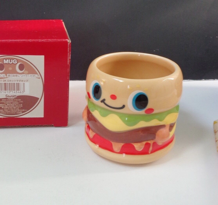 Sanrio Hello Kitty 2003 Dokidoki Yummychums Burger Drinking Ceramic Mug Rare NIB