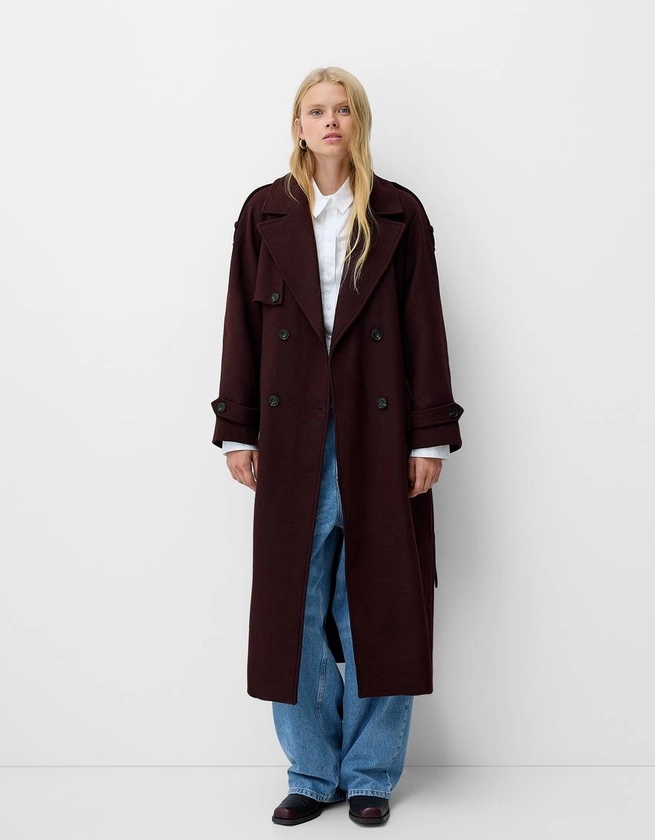 Manteau trench oversize avec laine - Femme