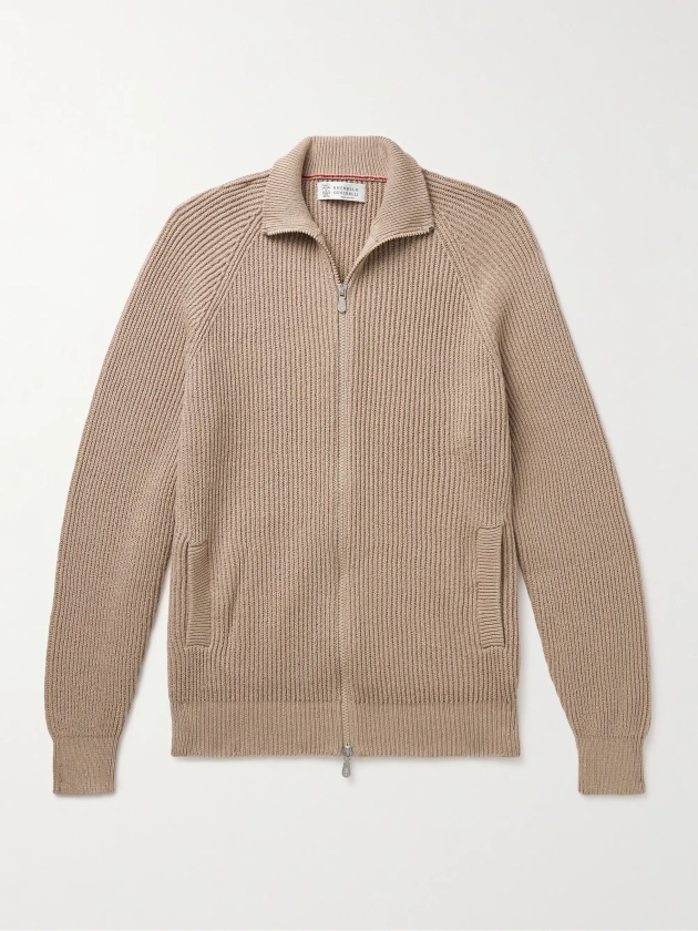 BRUNELLO CUCINELLI Ribbed Cotton Zip-Up Sweater