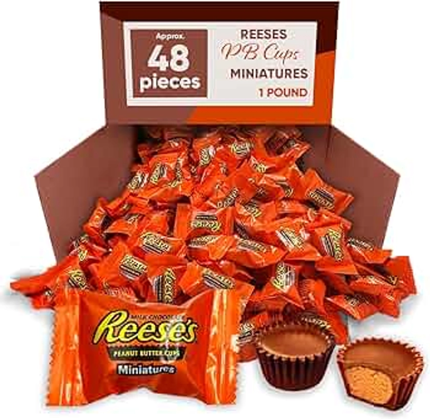 Reeces Peanut Butter Cups Miniatures - 1 Pounds approx 48 pieces - Individually Wrapped Candy - Mini Peanut Butter Cups Perfect for Sharing with family & Friends