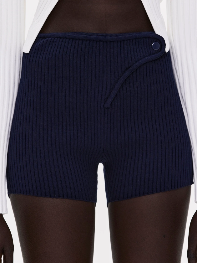 Rib Knit Mini Shorts, Navy