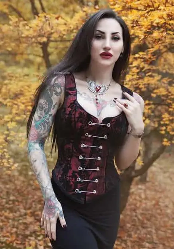 PIN BODICE - RED AND BLACK TAPESTRY - Shrine of Hollywood