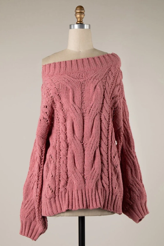 Rylie Mauve Cable Knit Tunic Sweater
