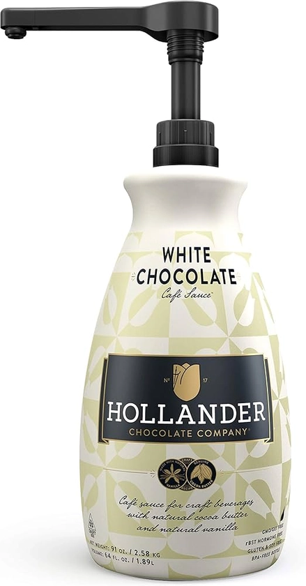 White Chocolate Café Sauce™ by Hollander Chocolate Co. | Perfect for the Professional or Home Barista | Rainforest Alliance Certified | Gluten-Free, Soy-Free, Corn Syrup-Free | Net Wt. 91oz (64 fl.